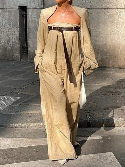WW | neue Damenmode Overall ohne Kragen und lange Ärmel
