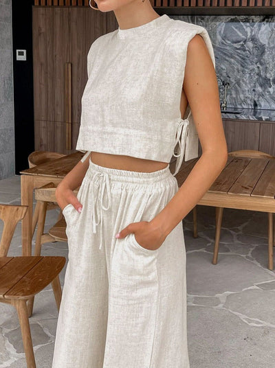 Elena | Zweiteiliges Leinen-Set mit Weitbein-Hose