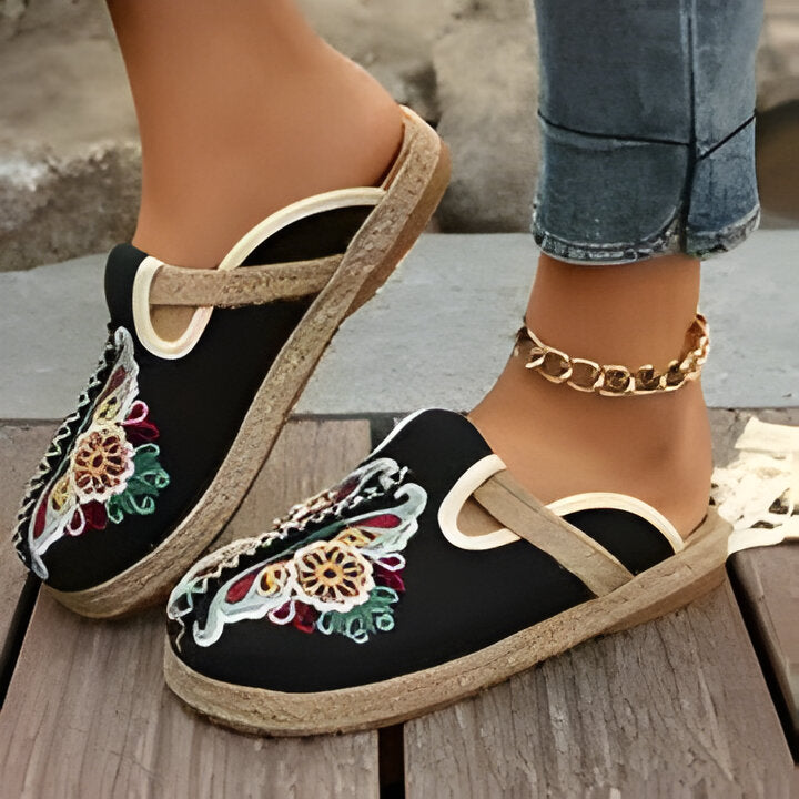 Milan | Boho-Chic Gestickte Blumen Espadrille Flats für Frauen