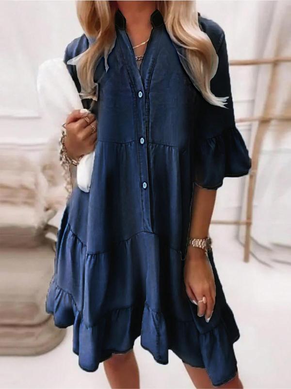 „CityBlues“ – Sommerkleid mit Denim-Optik & Volant-Details