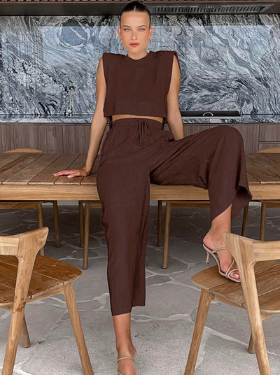 Elena | Zweiteiliges Leinen-Set mit Weitbein-Hose