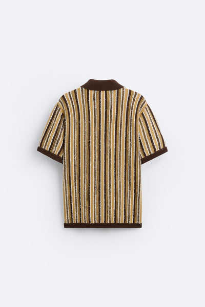 Retro Strick-Poloshirt mit Streifenmuster