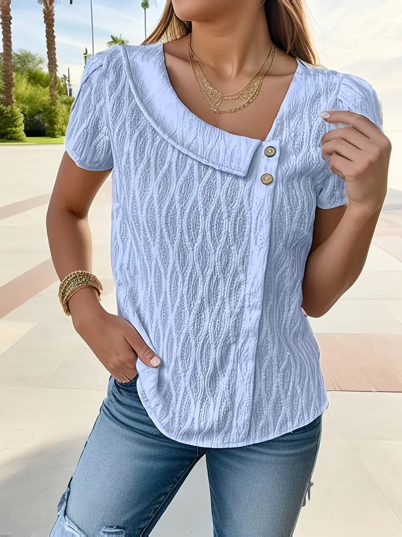 Penelope | T-Shirt mit asymmetrischem Ausschnitt und Blütenärmeln