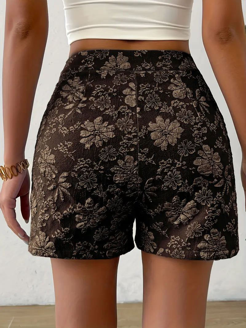 Daryna | Feminine elegante Floral Jacquard Casual Shorts mit Taschen