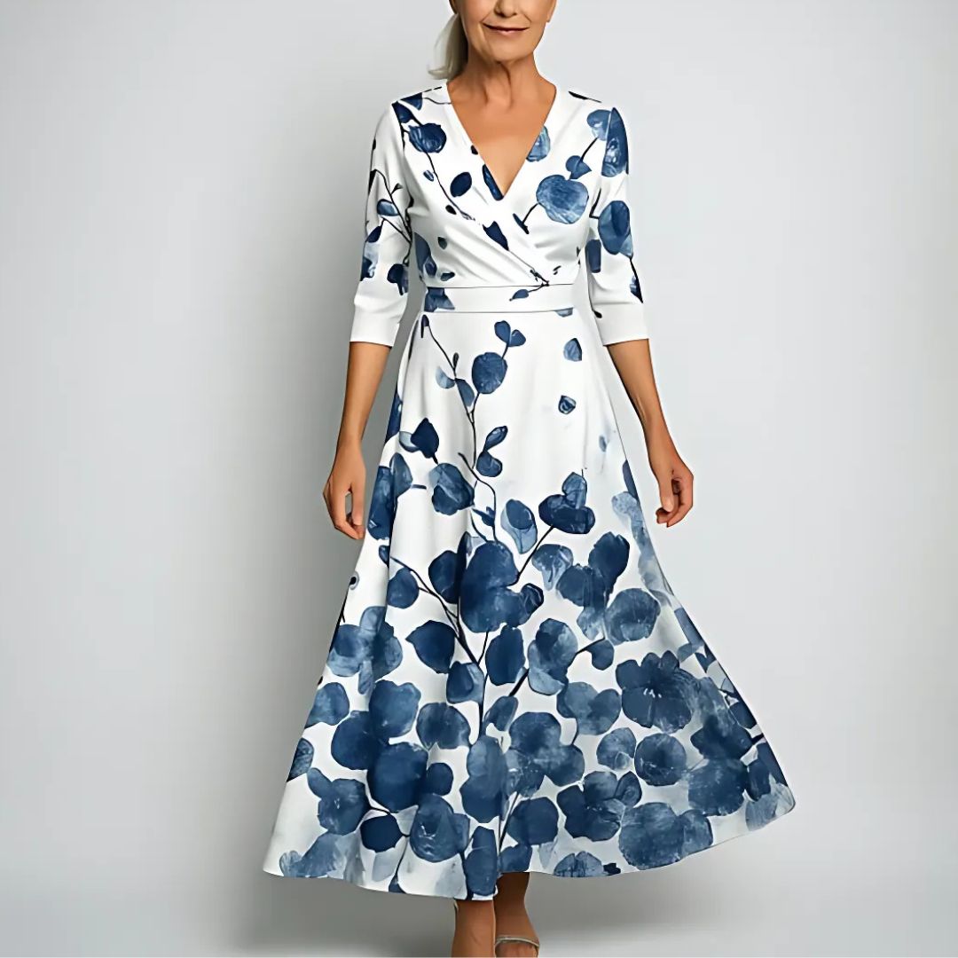 Abendkleid für Damen – Elegantes ballkleid mit Print und 3/4 Ärmeln