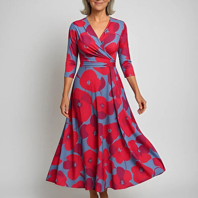 Abendkleid für Damen – Elegantes ballkleid mit Print und 3/4 Ärmeln