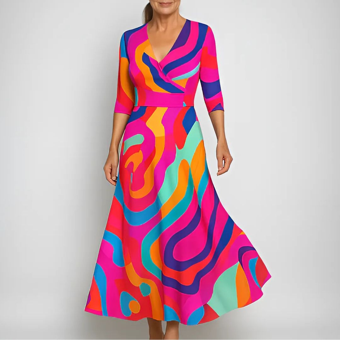 Abendkleid für Damen – Elegantes ballkleid mit Print und 3/4 Ärmeln