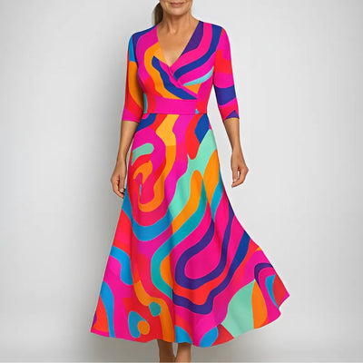 Abendkleid für Damen – Elegantes ballkleid mit Print und 3/4 Ärmeln