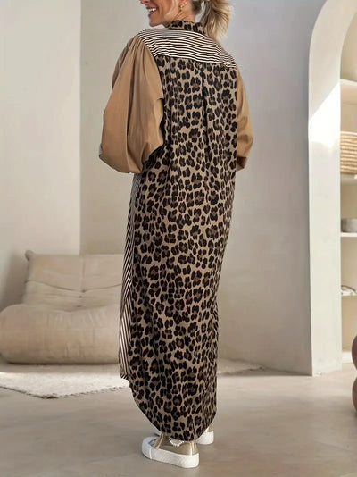 Dorothy | Stylisches Maxikleid mit Leopardenmuster und Streifen für Frauen