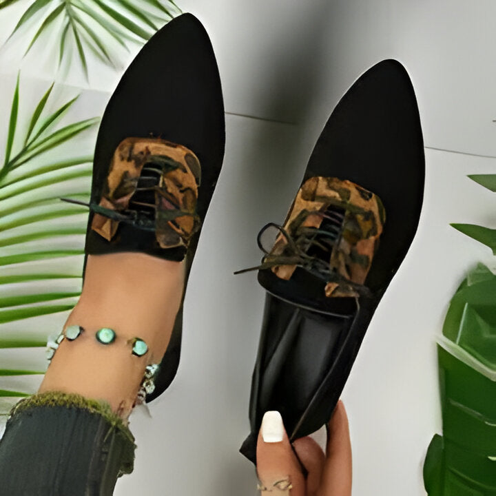 Sabrina | Damen Leopard Print Lace-Up Pointed Toe Flats