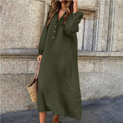 Adelaide | Bequemes Leinenkleid mit V-Ausschnitt aus Baumwolle