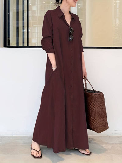 Zoe - olivgrünes hemdblusenkleid maxi