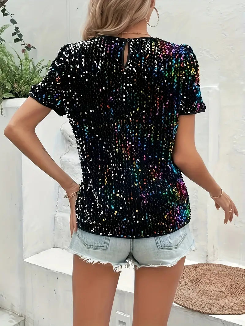 Deborah | T-Shirt mit Rundhalsausschnitt und Paillettendekor