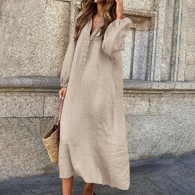 Adelaide | Bequemes Leinenkleid mit V-Ausschnitt aus Baumwolle