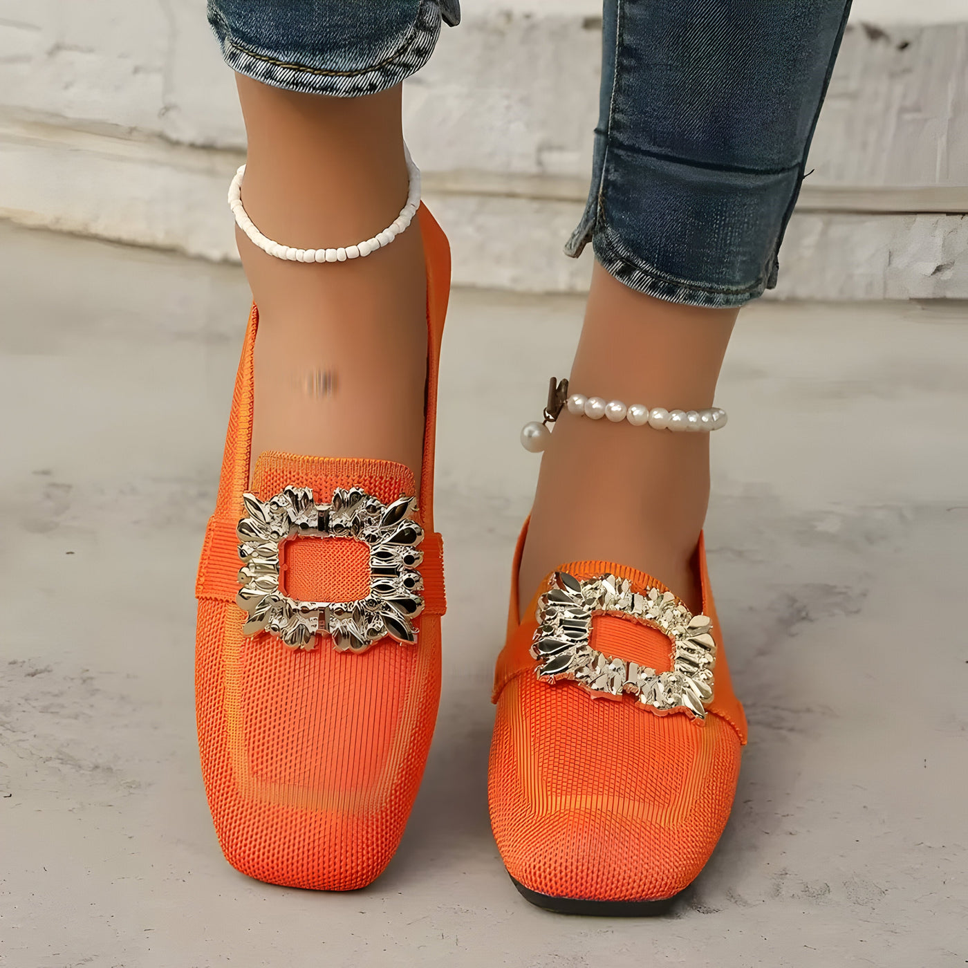 Dahlia | Women'S Casual Quadratische Zehen Flats mit Strass Schnalle
