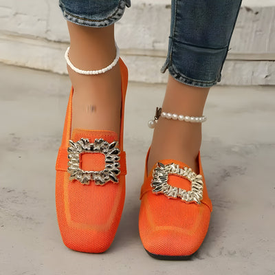 Dahlia | Women'S Casual Quadratische Zehen Flats mit Strass Schnalle