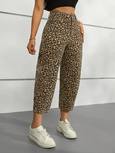 Veronica | Mutige Leopardenmuster Weite-Bein-Jeans – Perfekt für jede Saison