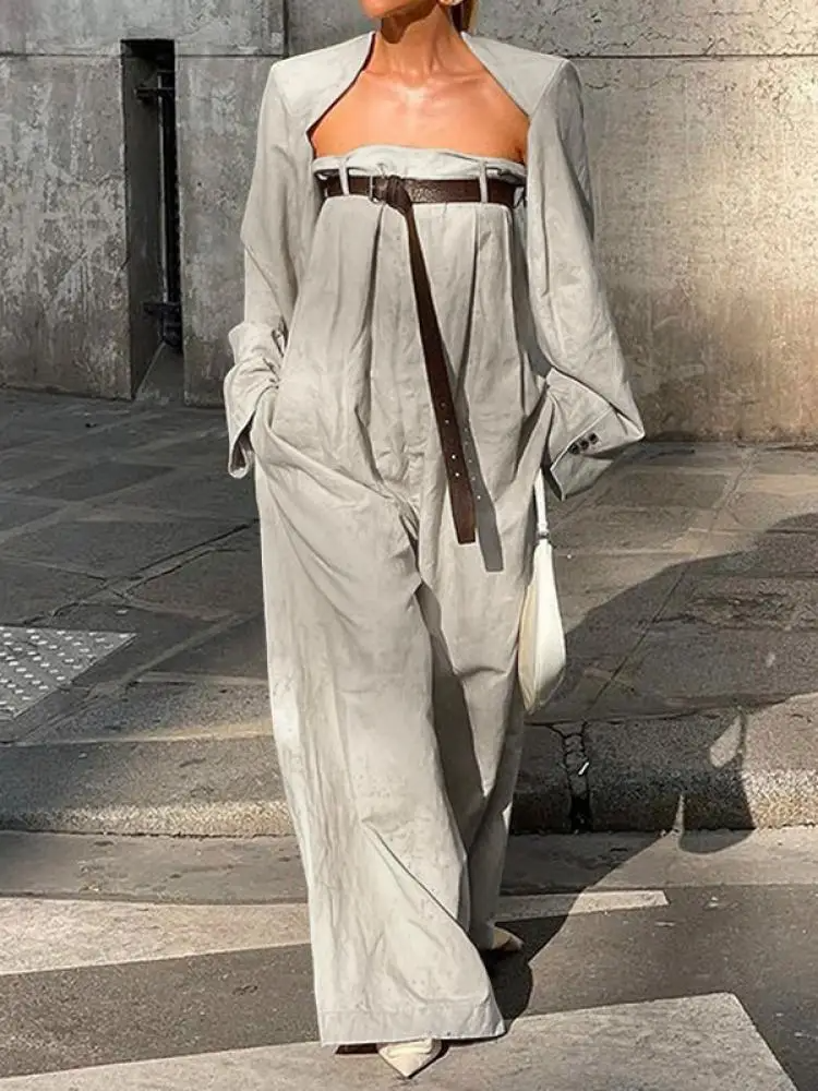 WW | neue Damenmode Overall ohne Kragen und lange Ärmel