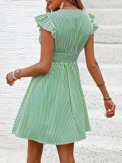 Cary | Gestreiftes Kleid mit gerafftem Halsausschnitt und geraffter Taille