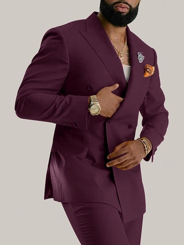 Zweireihiger Herren mit Sechs Knöpfen Hochzeitsgast Anzug | Elegant