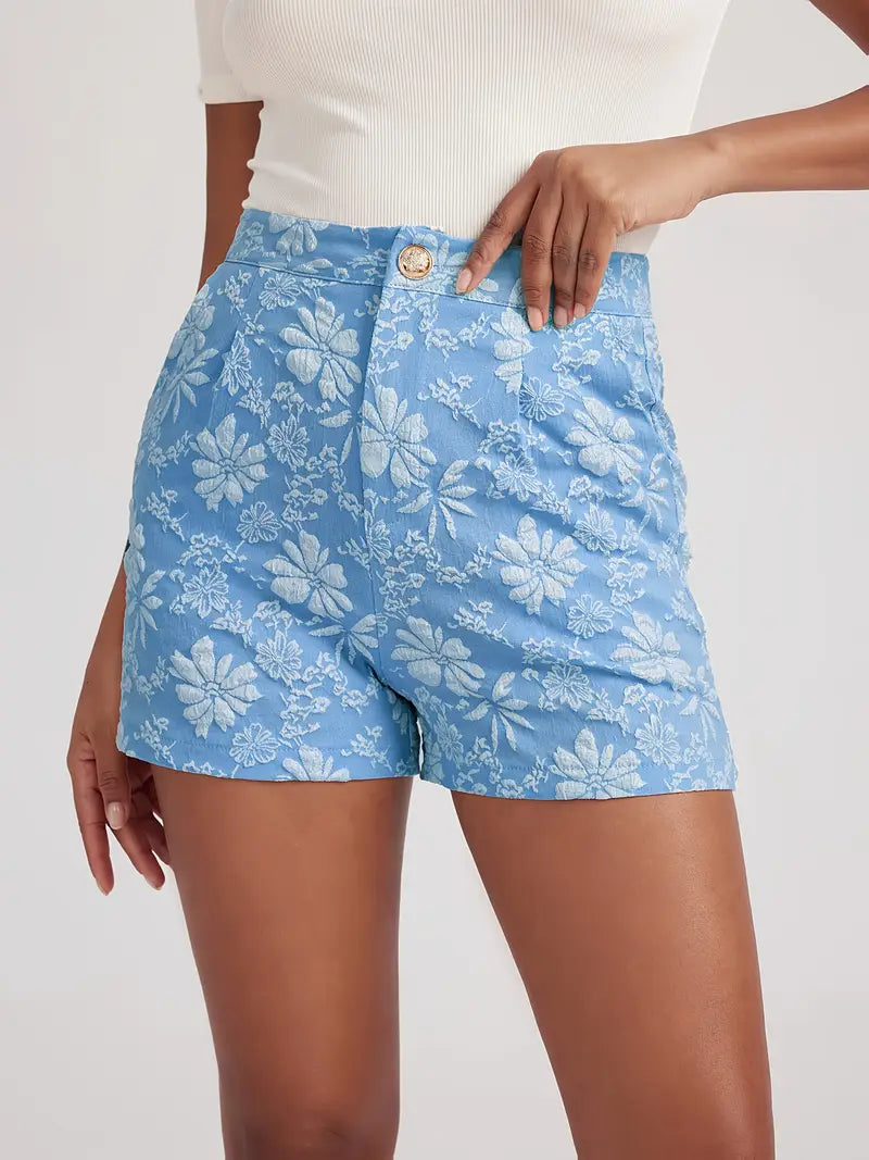 Daryna | Feminine elegante Floral Jacquard Casual Shorts mit Taschen