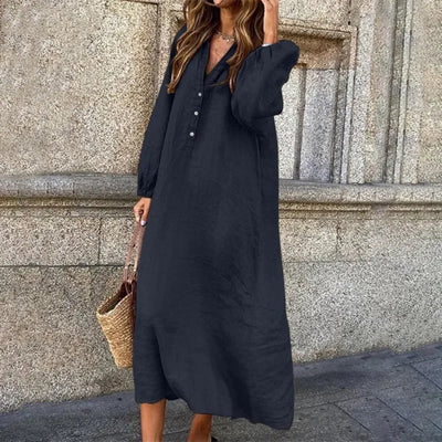 Adelaide | Bequemes Leinenkleid mit V-Ausschnitt aus Baumwolle