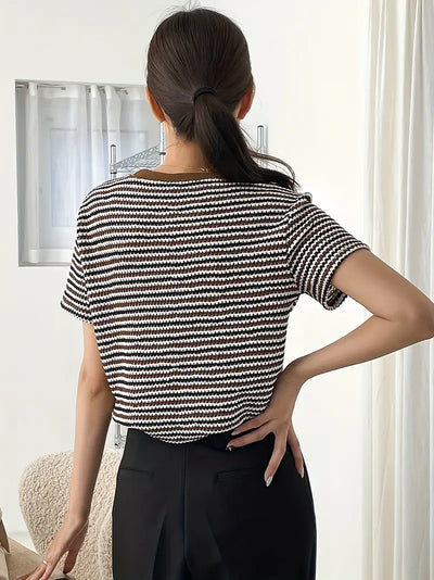 Minerva | Gestreept T-shirt met ronde hals, casual T-shirt met korte mouwen