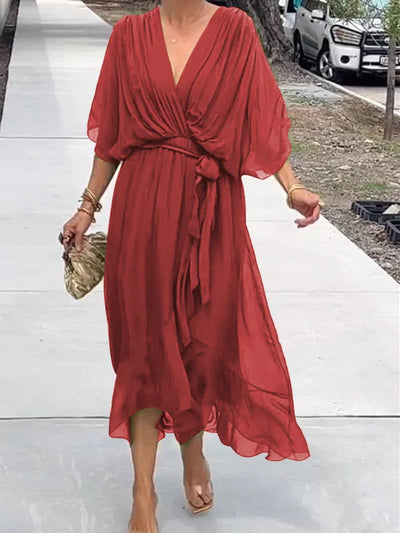 WW | stilvolles und elegantes Chiffonkleid mit V-Ausschnitt