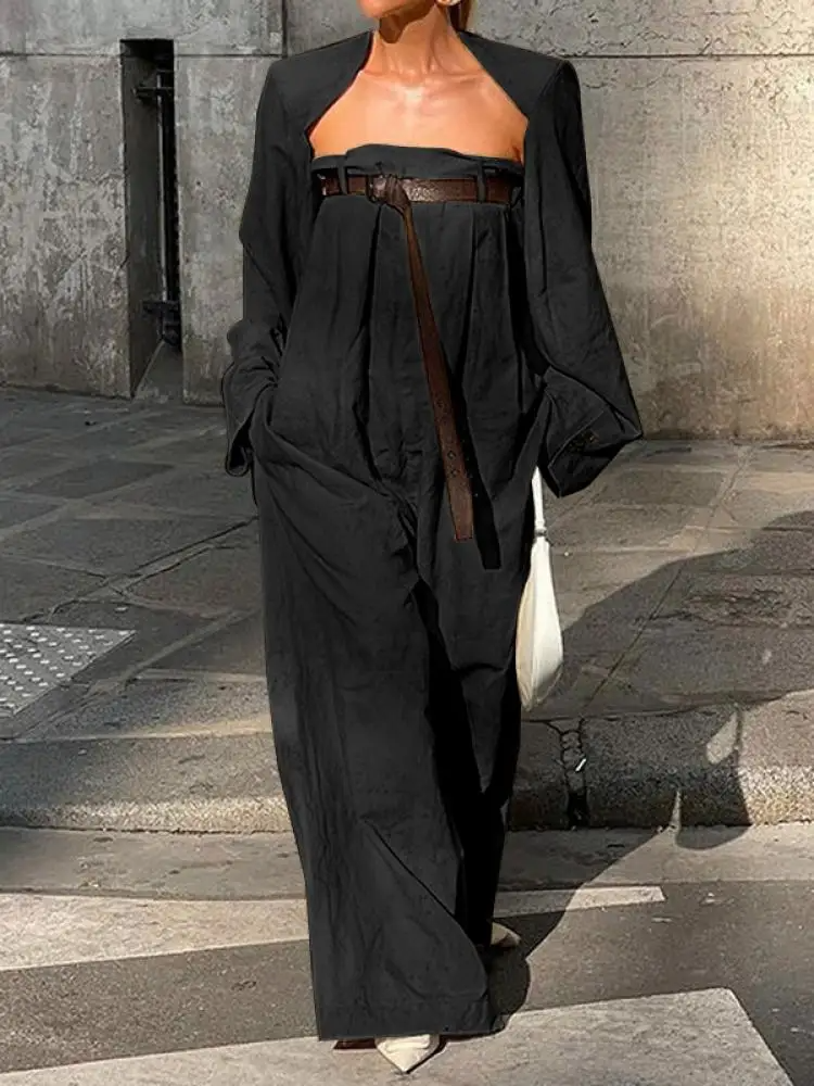 WW | neue Damenmode Overall ohne Kragen und lange Ärmel
