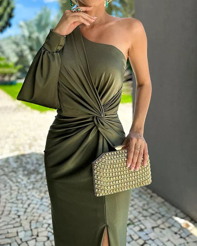 Abendkleid für Damen -  Langes One-Shoulder Cocktailkleid mit Beinschlitz