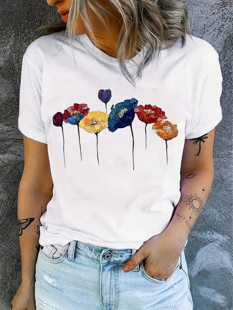 Odette | T-Shirt mit Rundhalsausschnitt und Blumendruck