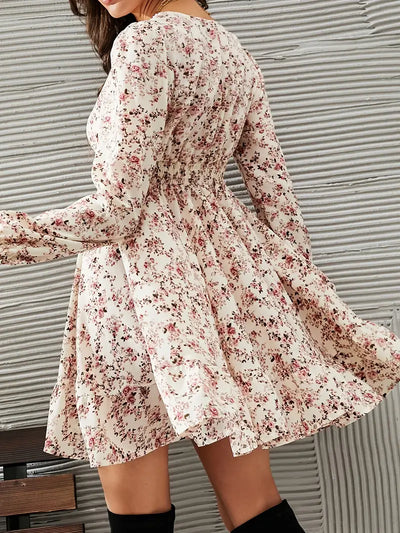 Marika | Marika | Elegant Lace-Trim V-Neck Floral Print Dress
