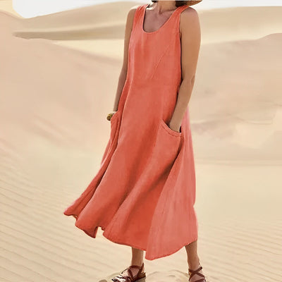 Zana Maxikleid | Ärmelloses Kleid mit 2 Schlitztaschen