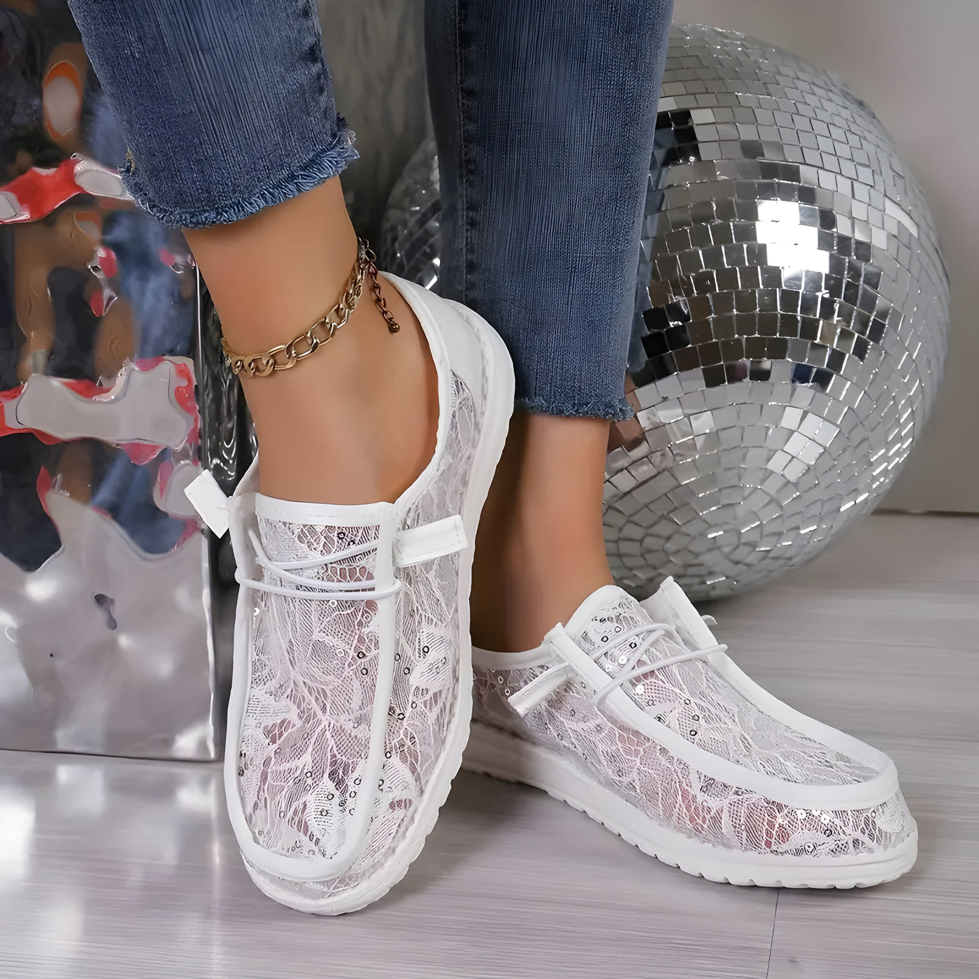 Mia | Damen Mode Spitze Turnschuhe