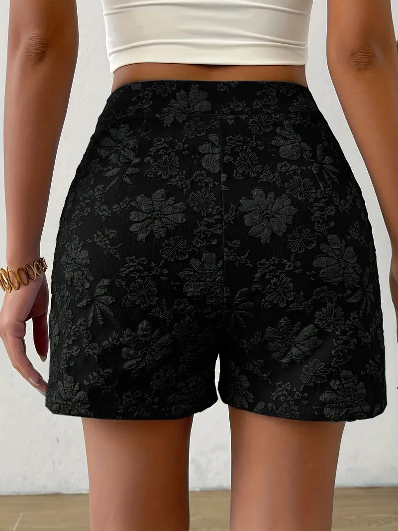 Daryna | Feminine elegante Floral Jacquard Casual Shorts mit Taschen