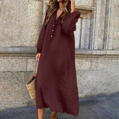 Adelaide | Bequemes Leinenkleid mit V-Ausschnitt aus Baumwolle