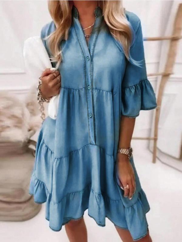 „CityBlues“ – Sommerkleid mit Denim-Optik & Volant-Details