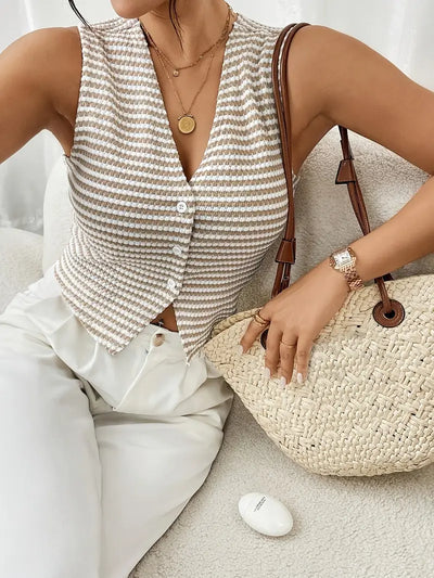 Ophelia | Gestreiftes Tank-Top mit V-Ausschnitt und Knopfleiste