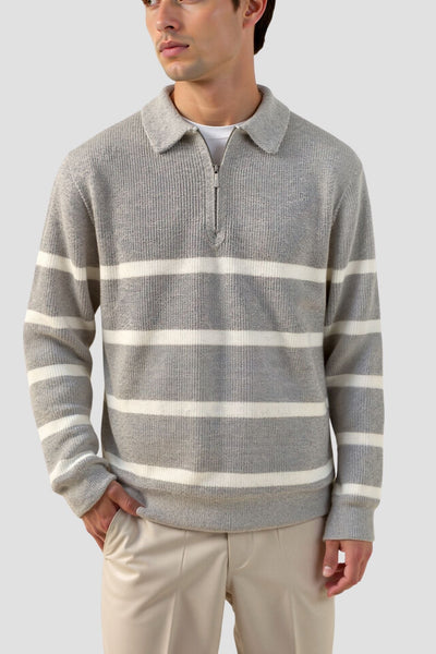 Gestreifter Strickpullover mit Reißverschlusskragen – Klassisch & Bequem