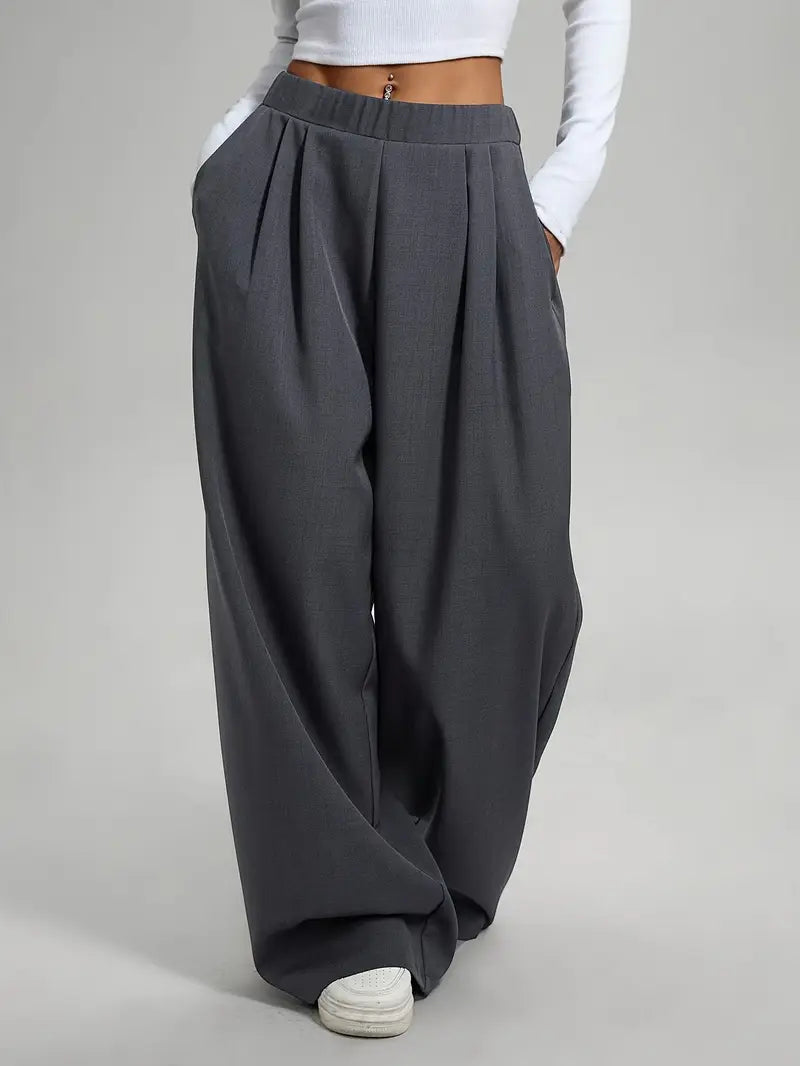 Irina | Mühelos stilvolle graue weit geschnittene Hose
