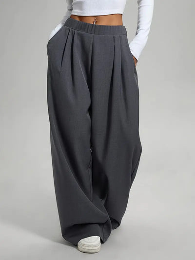 Irina | Mühelos stilvolle graue weit geschnittene Hose