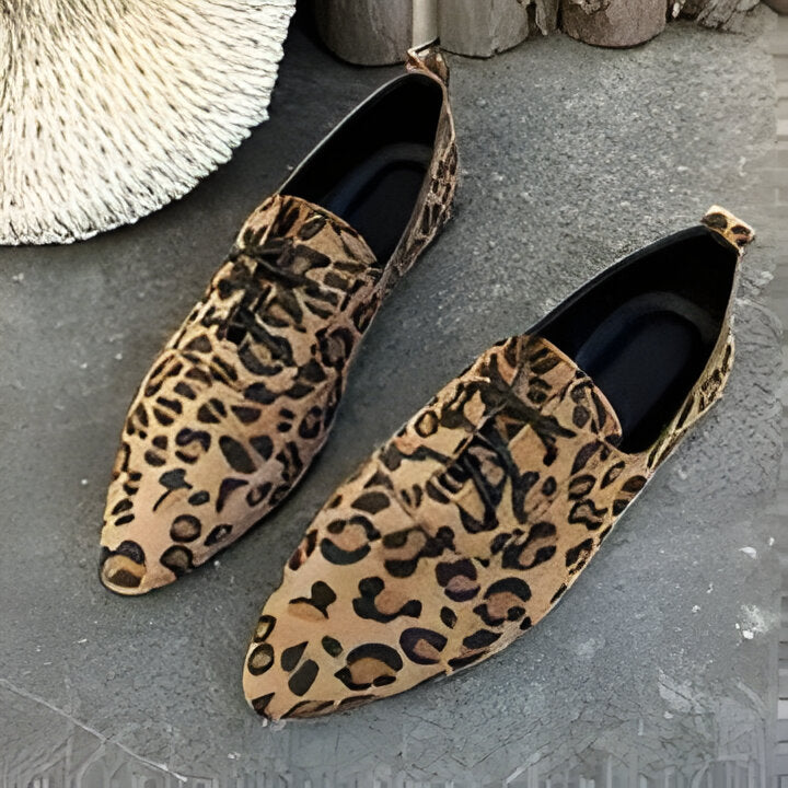 Sabrina | Damen Leopard Print Lace-Up Pointed Toe Flats