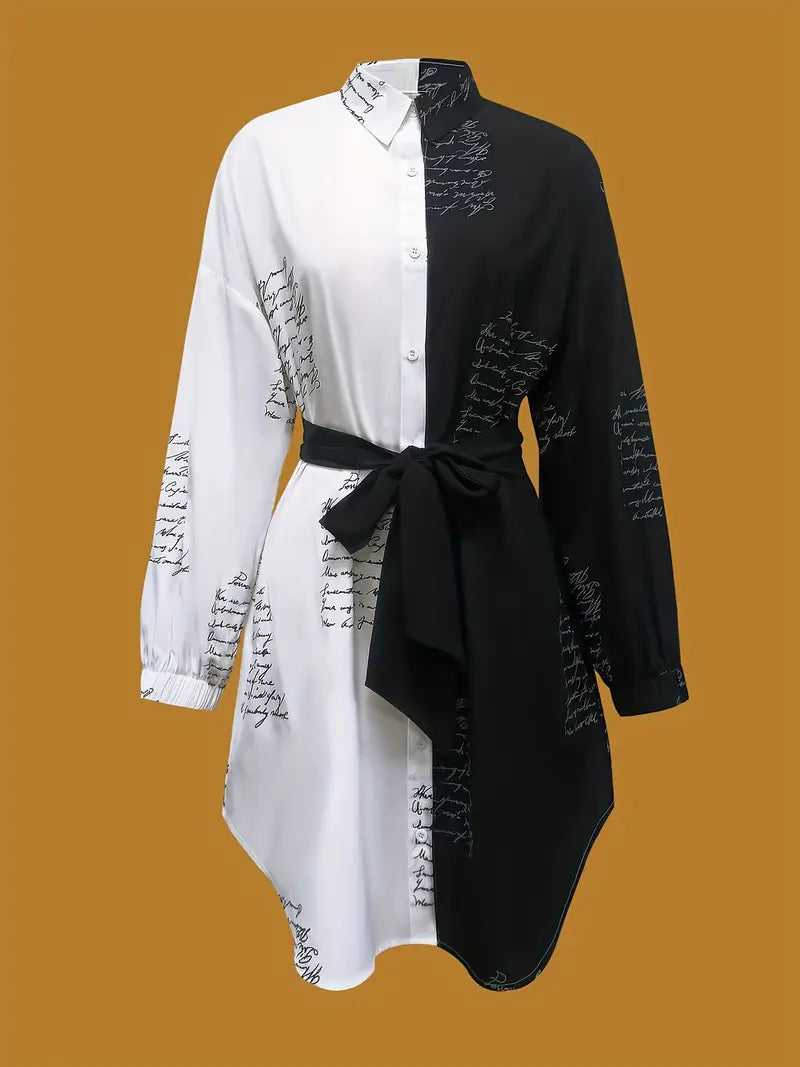 Talia | Color-Block Button-Front Hemdblusenkleid