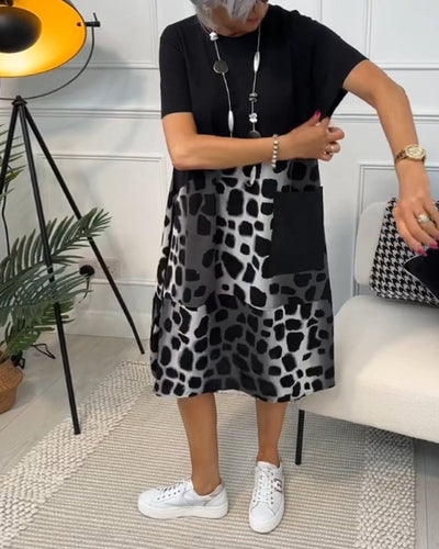 Allison - Stilvolles Midi-Kleid mit kurzen Ärmeln und Leopardenprint