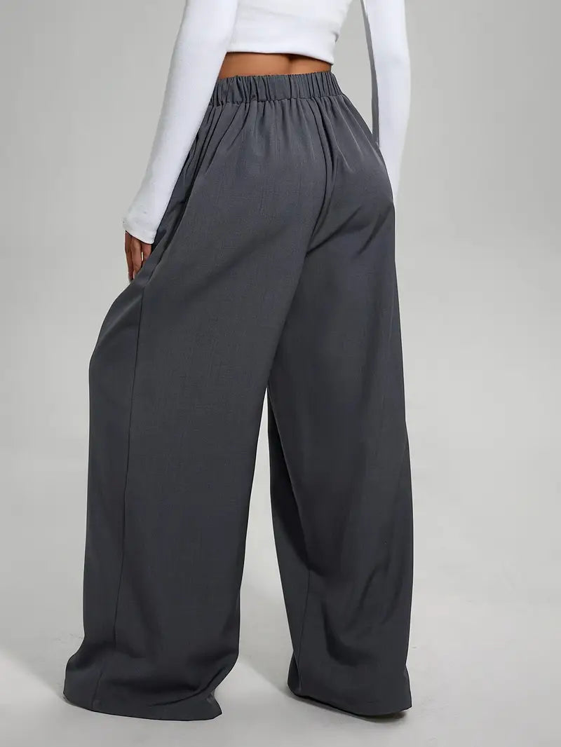 Irina | Mühelos stilvolle graue weit geschnittene Hose