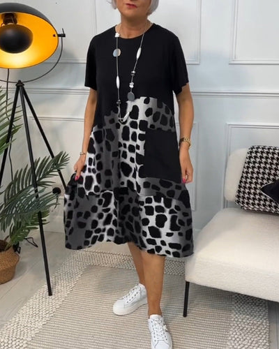 Allison - Stilvolles Midi-Kleid mit kurzen Ärmeln und Leopardenprint