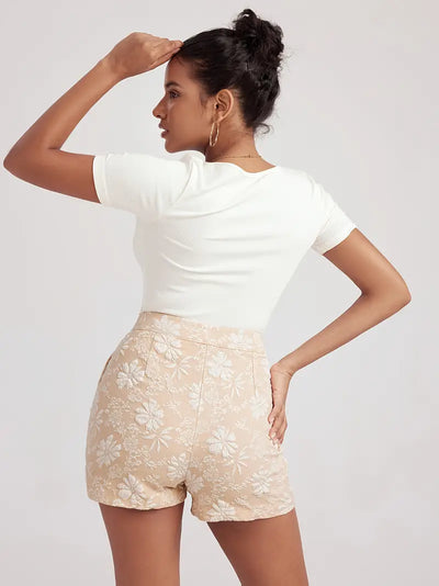 Daryna | Feminine elegante Floral Jacquard Casual Shorts mit Taschen
