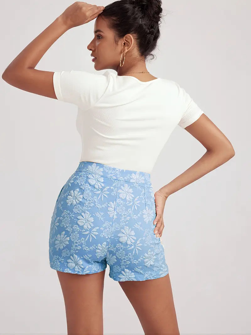Daryna | Feminine elegante Floral Jacquard Casual Shorts mit Taschen