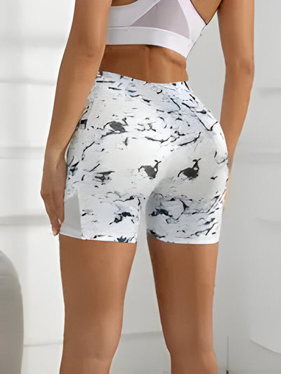 Bernadette |Damen Sportshorts mit hoher Taille und Marmordruck und Taschen