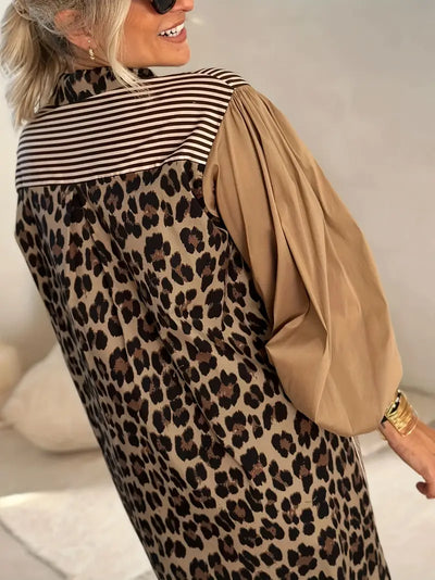 Dorothy | Stylisches Maxikleid mit Leopardenmuster und Streifen für Frauen